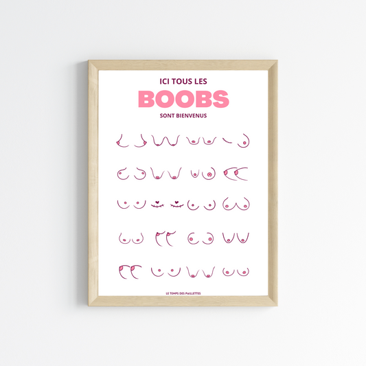 Affiche ici tous les boobs sont bienvenus - affiche drôle toilette