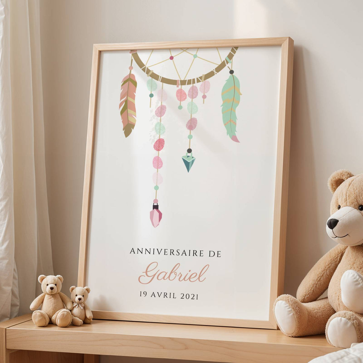 Affiche arbre à empreintes dreamcatcher baptême – attrape-rêves prénom personnalisé - Image 2