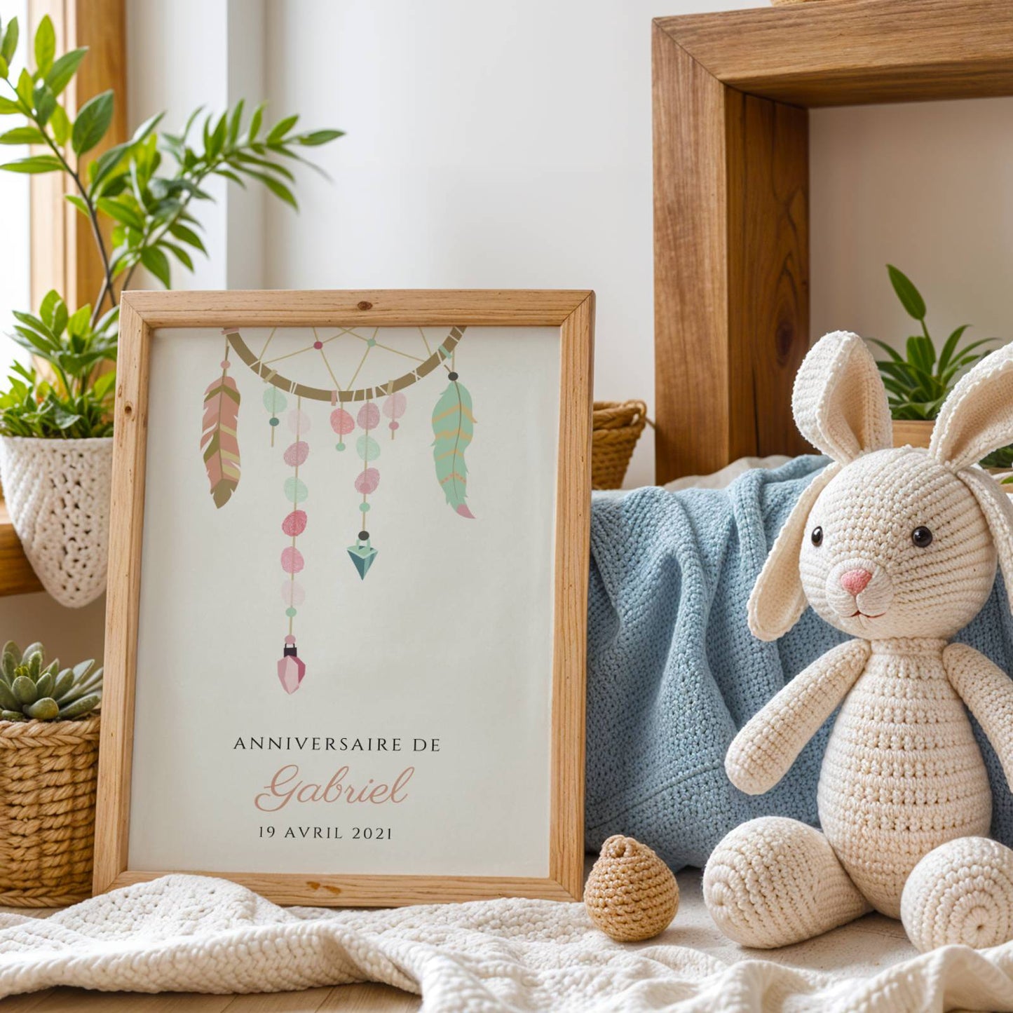 Affiche arbre à empreintes dreamcatcher baptême – attrape-rêves prénom personnalisé - Image 3