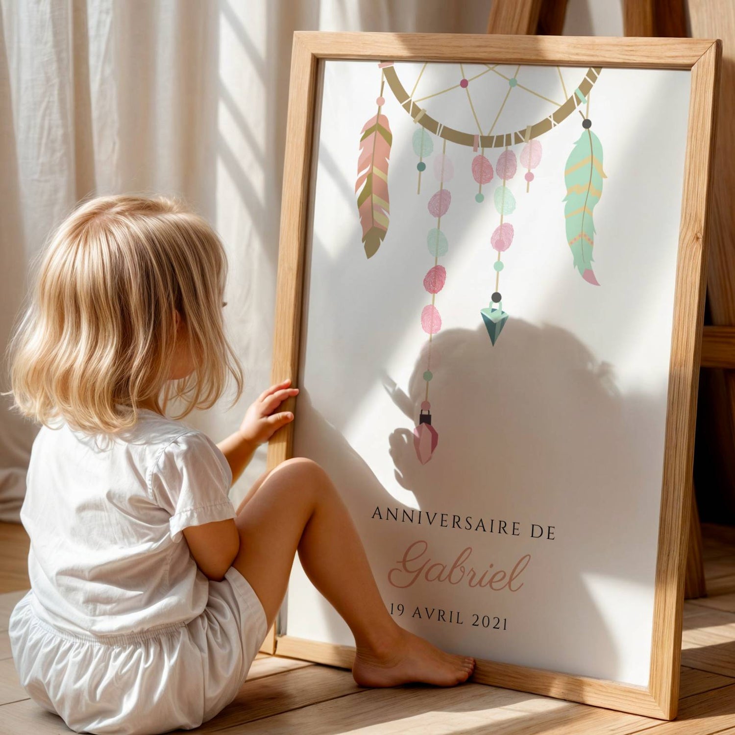 Affiche arbre à empreintes dreamcatcher baptême – attrape-rêves prénom personnalisé - Image 5
