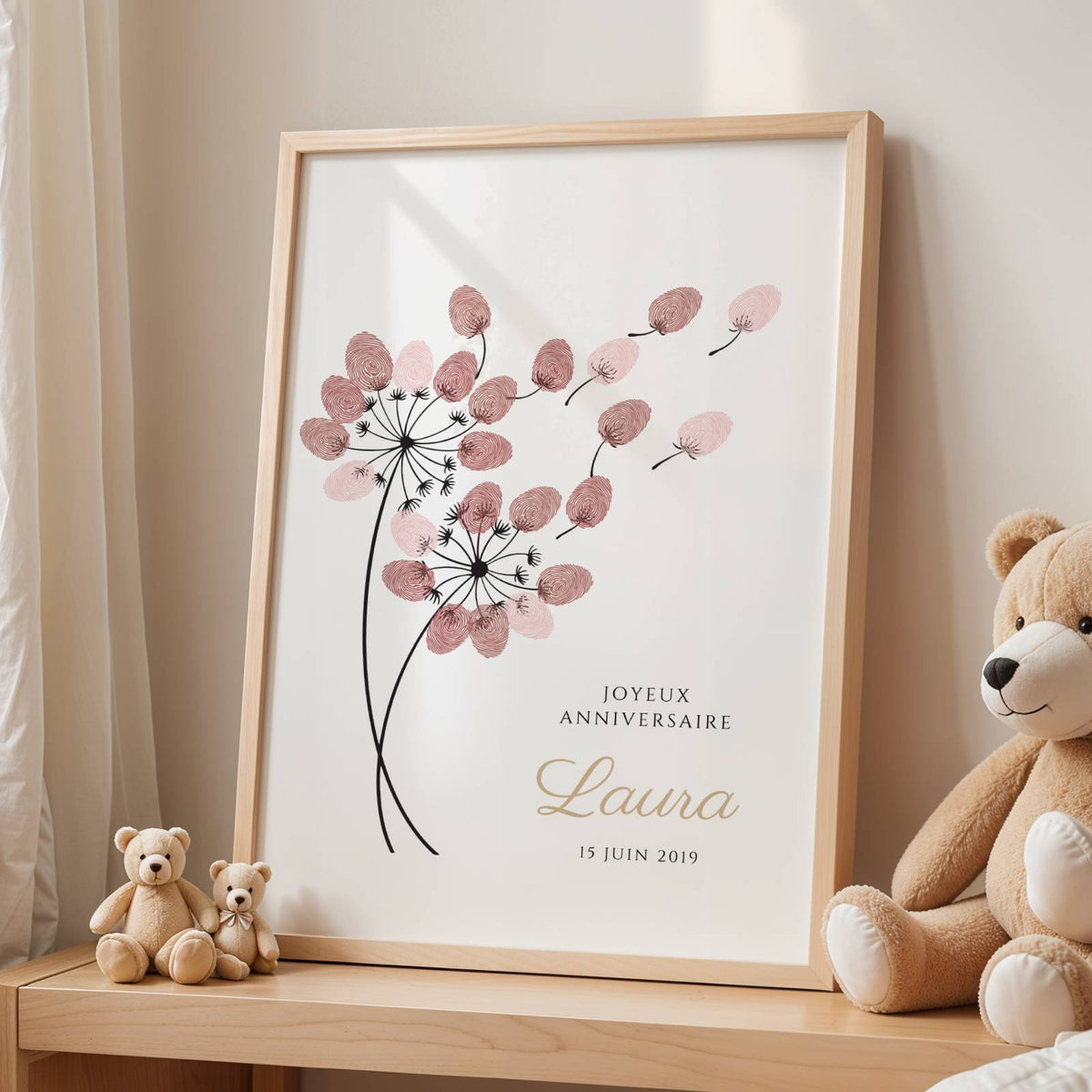 Affiche arbre à empreintes pissenlit baptême – souvenir délicat personnalisé - Image 2