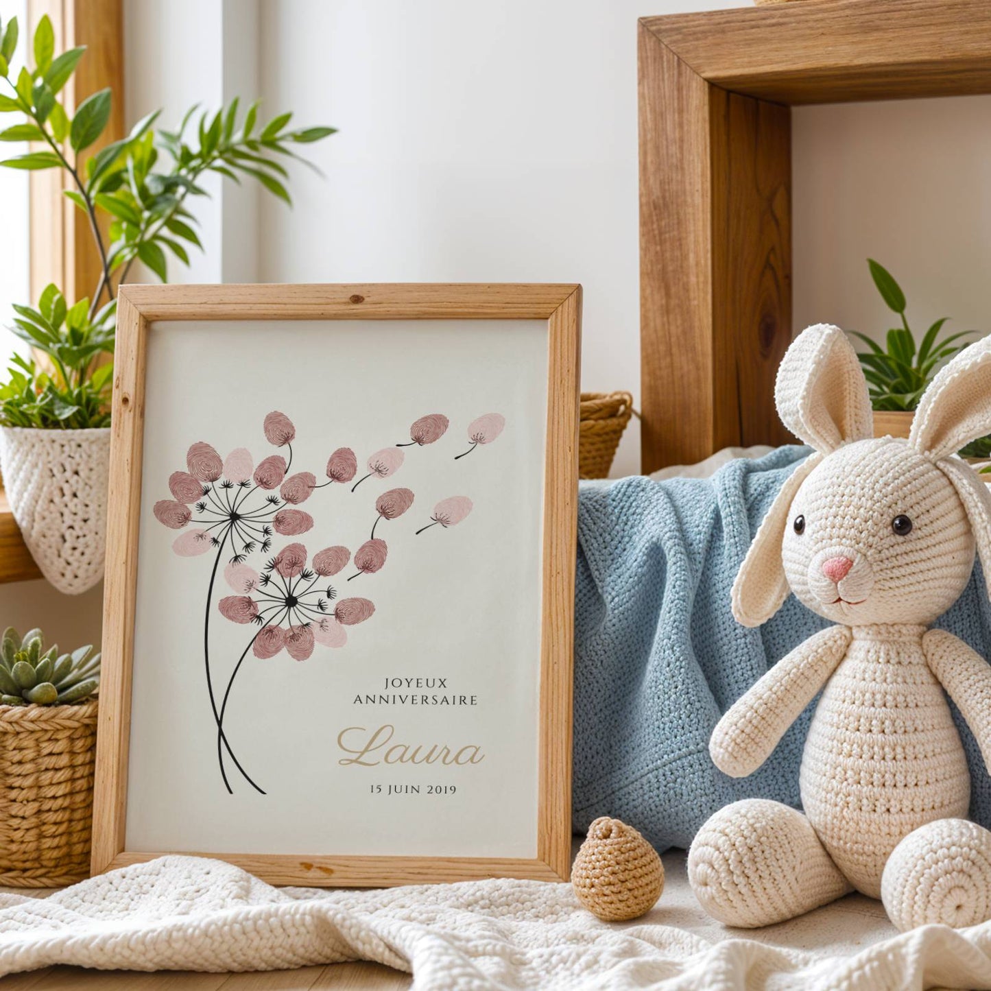 Affiche arbre à empreintes pissenlit baptême – souvenir délicat personnalisé - Image 3