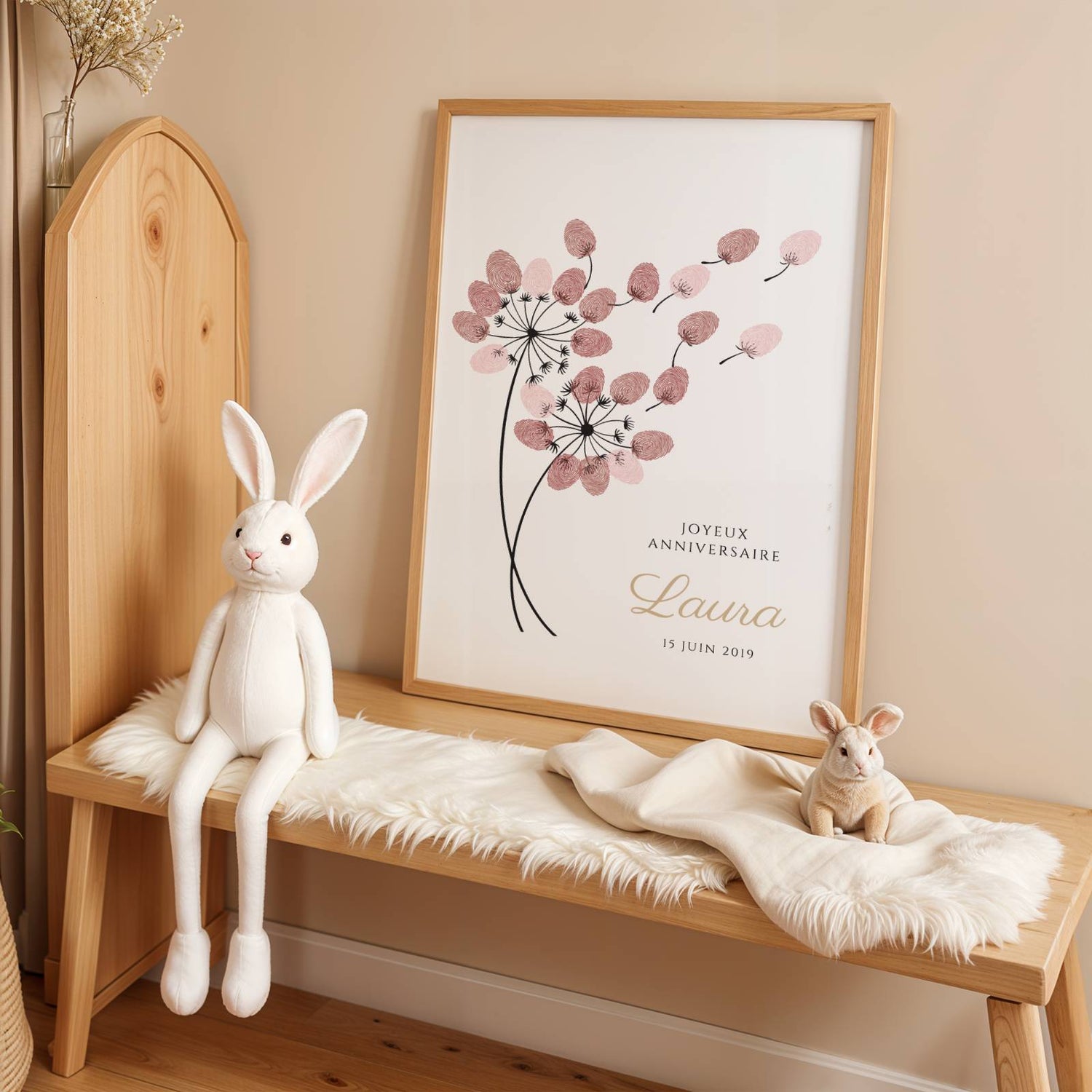 Affiche arbre à empreintes pissenlit baptême – souvenir délicat personnalisé - Image 4