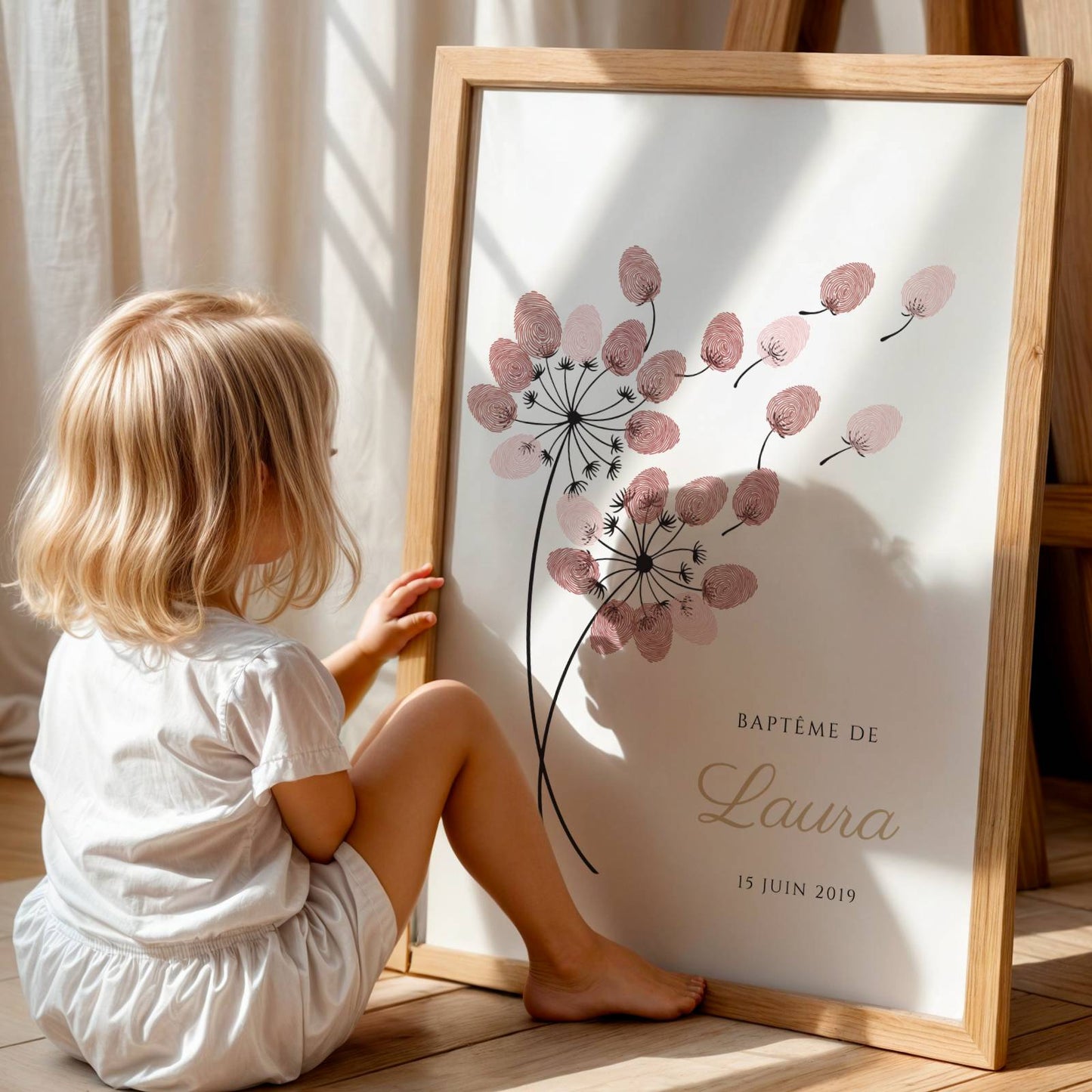 Affiche arbre à empreintes pissenlit baptême – souvenir délicat personnalisé - Image 5