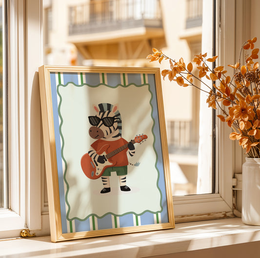 Affiche Zèbre Guitare – Poster Coloré Animaux Musiciens Chambre Enfant Dopamine Decor Cadeau Naissance
