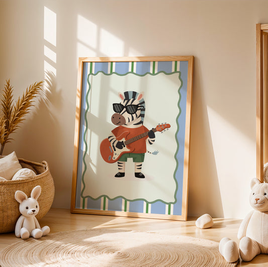 Affiche Zèbre Guitare – Poster Coloré Animaux Musiciens Chambre Enfant Dopamine Decor Cadeau Naissance