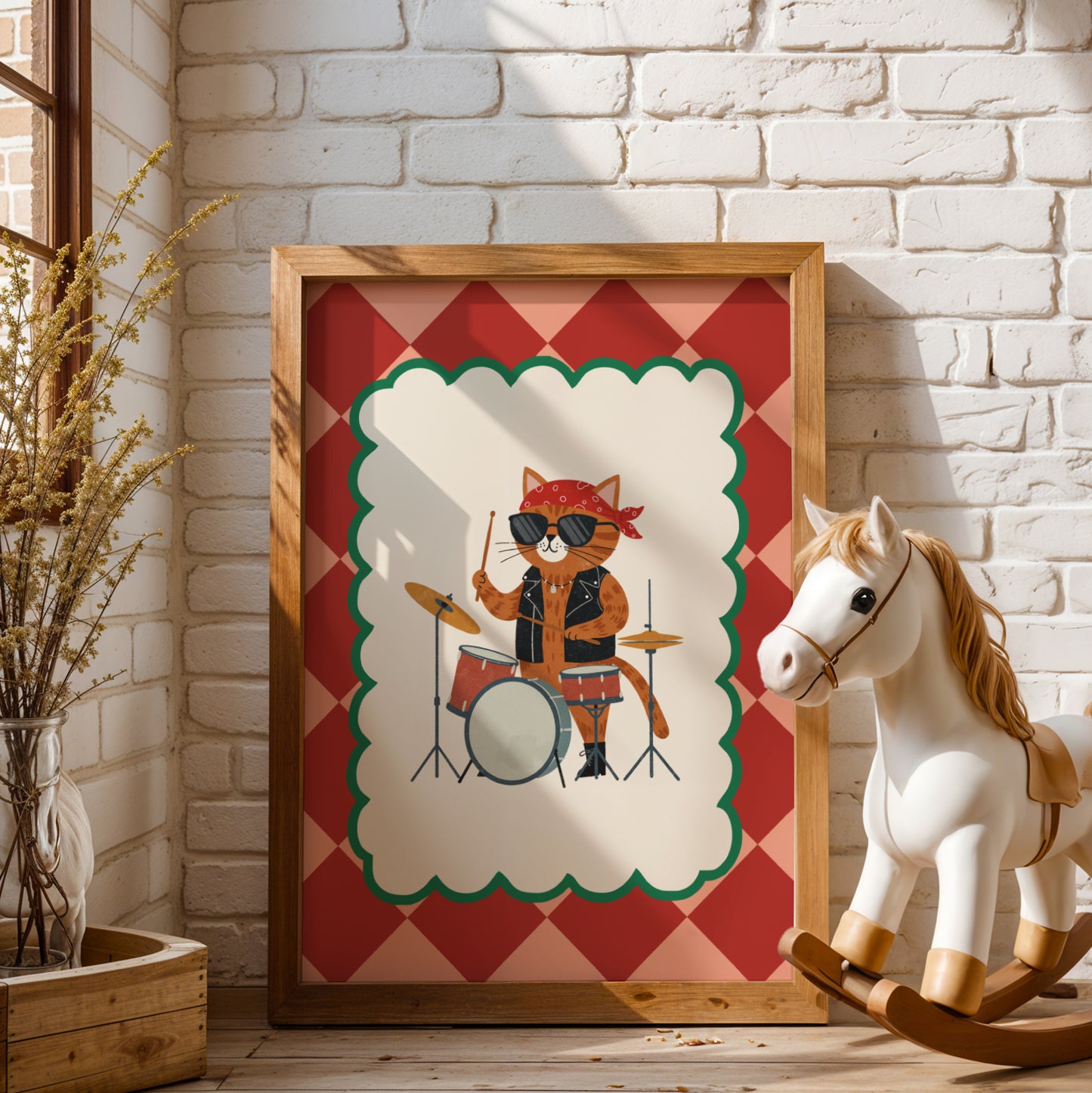 Affiche Chat Rockeur Batterie – Décoration Chambre Enfant Rock, Poster Animaux Musiciens, Idée Cadeau Anniversaire