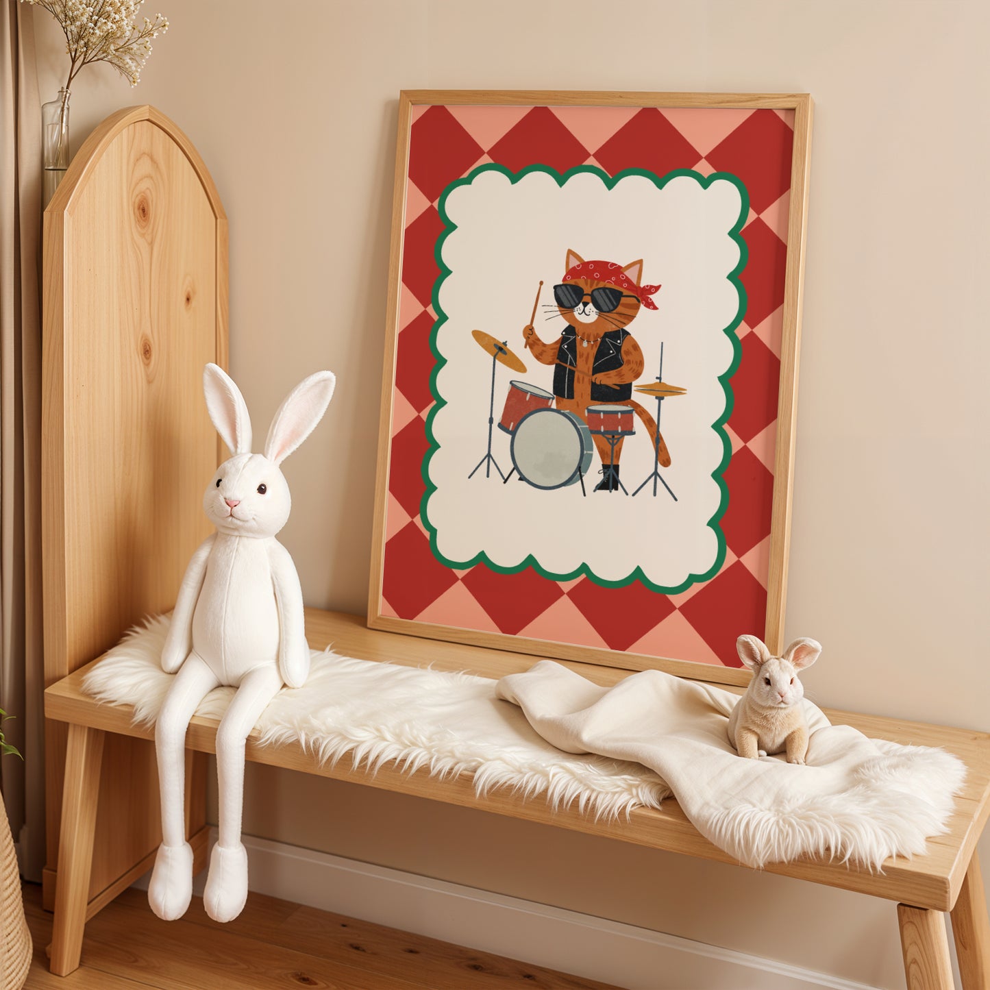 Affiche Chat Rockeur Batterie – Décoration Chambre Enfant Rock, Poster Animaux Musiciens, Idée Cadeau Anniversaire