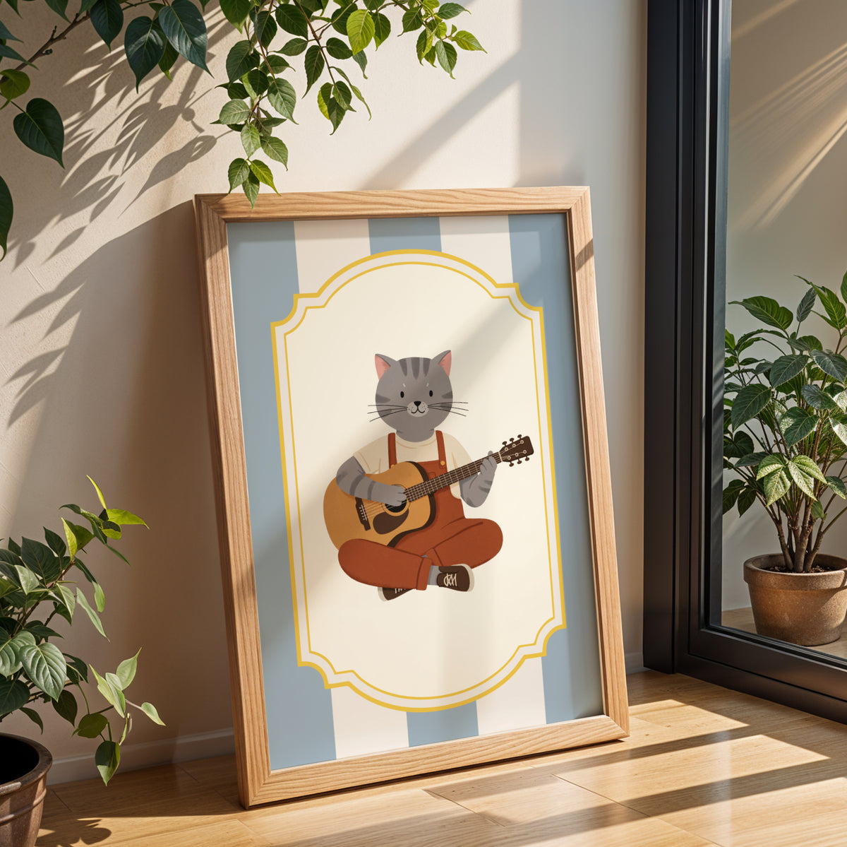 Affiche Chat Guitare Acoustique – Poster Coloré Dopamine Decor Chambre Enfant Musique - Image 4