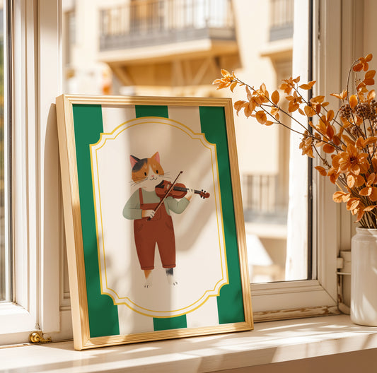 Affiche Chat Violon – Poster Coloré Animaux Musiciens Chambre Enfant Dopamine Decor Cadeau Naissance