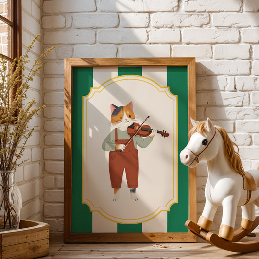 Affiche Chat Violon – Poster Coloré Animaux Musiciens Chambre Enfant Dopamine Decor Cadeau Naissance