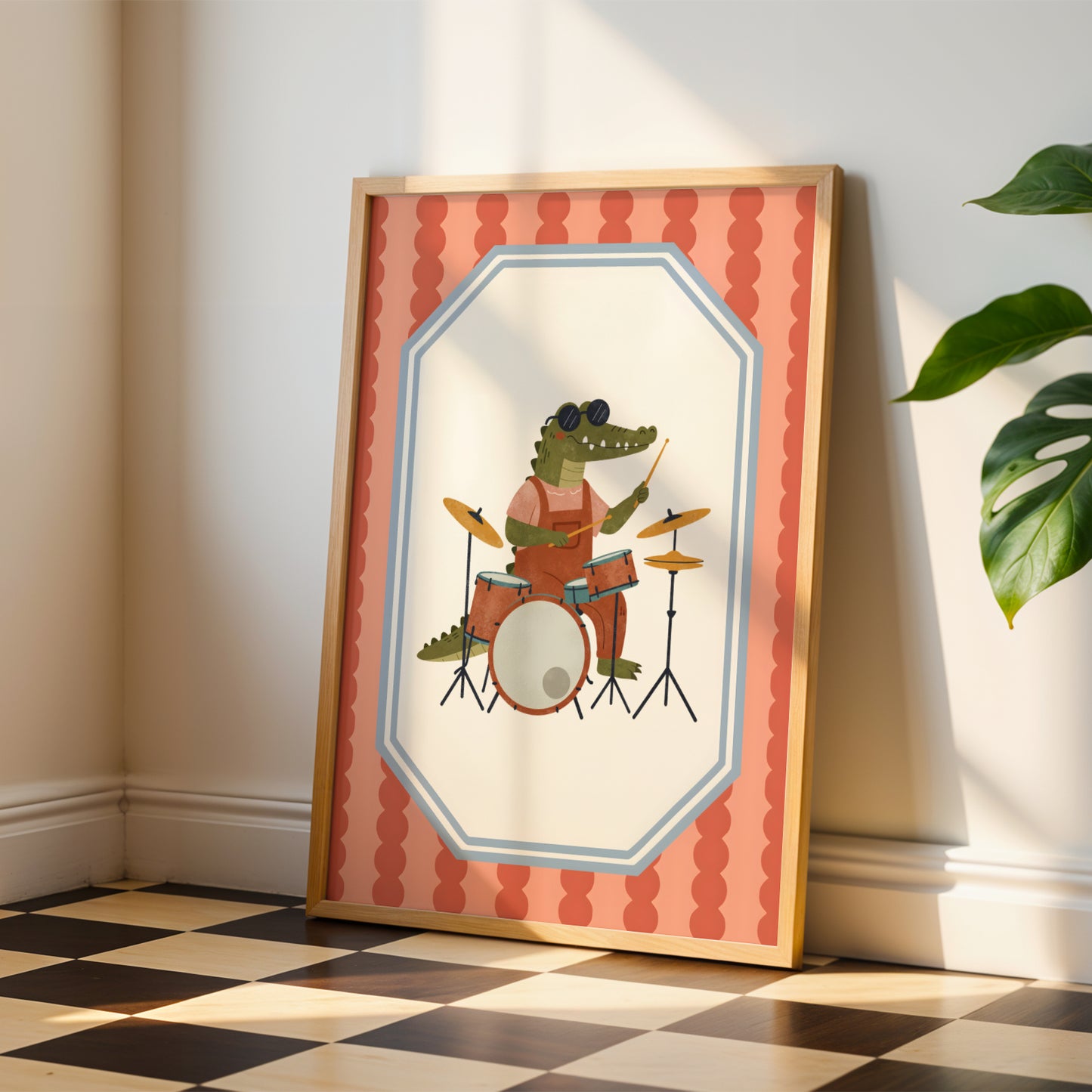 Affiche Croco Batterie - Décoration Chambre Enfant Musique, Poster Animaux Coloré, Tableau Salle de Jeux, Style Dopamine Decor