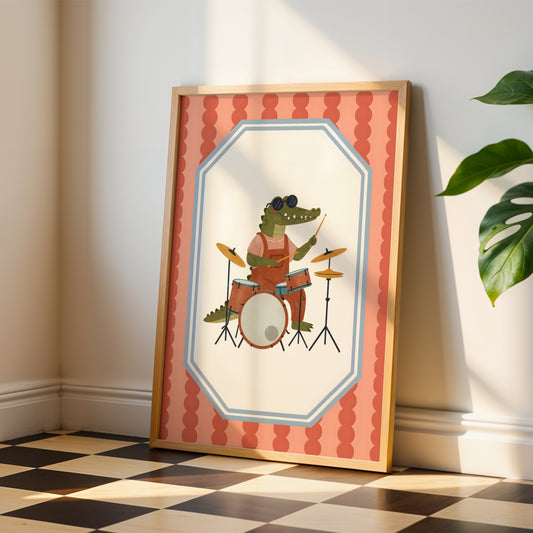 Affiche Crocodile Guitare – Poster Coloré Animaux Musiciens Chambre Enfant Dopamine Decor Cadeau Naissance