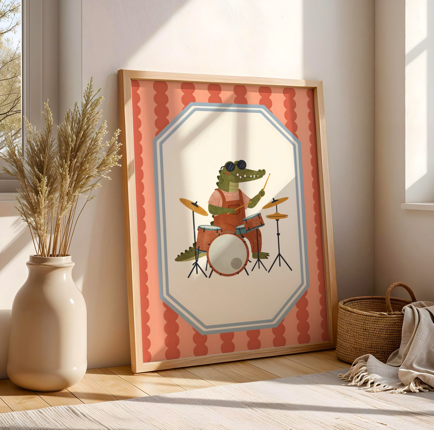 Affiche Croco Guitare - Décoration Chambre Enfant Musique, Poster Animaux Coloré, Tableau Salle de Jeux, Style Dopamine Decor