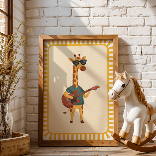 Affiche Girafe Guitare – Poster Coloré Animaux Musiciens Chambre Enfant Dopamine Decor Cadeau Naissance