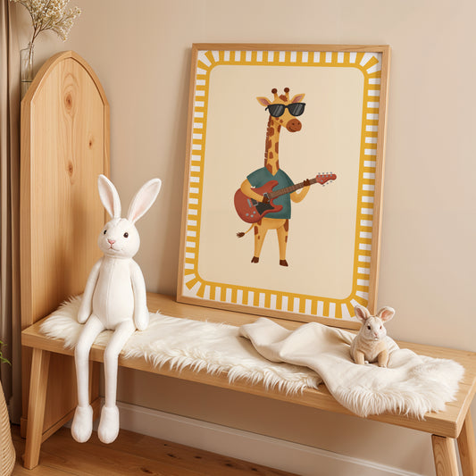 Affiche Girafe Guitare – Poster Coloré Animaux Musiciens Chambre Enfant Dopamine Decor Cadeau Naissance