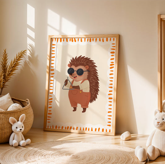 Affiche Hérisson Triangle – Poster Coloré Animaux Musiciens Chambre Enfant Dopamine Decor Cadeau Naissance