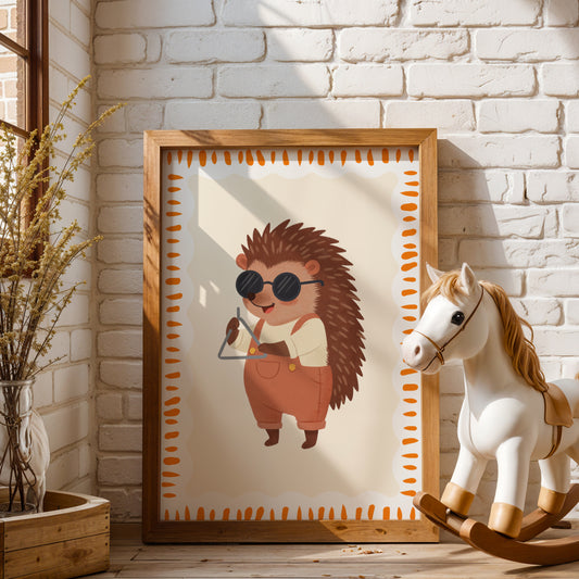 Affiche Hérisson Triangle – Poster Coloré Animaux Musiciens Chambre Enfant Dopamine Decor Cadeau Naissance