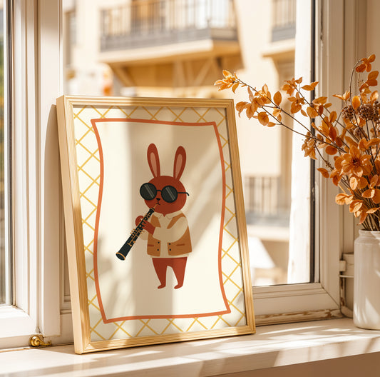 Affiche Lapin Accordéon – Poster Coloré Animaux Musiciens Chambre Enfant Dopamine Decor Cadeau Naissance