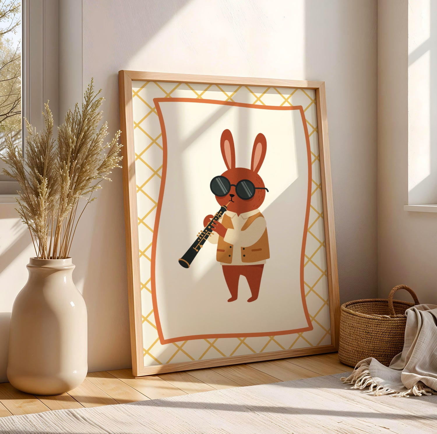 Affiche Lapin Hautbois – Poster Coloré Animaux Musiciens Chambre Enfant Dopamine Decor Cadeau Naissance - Image 1