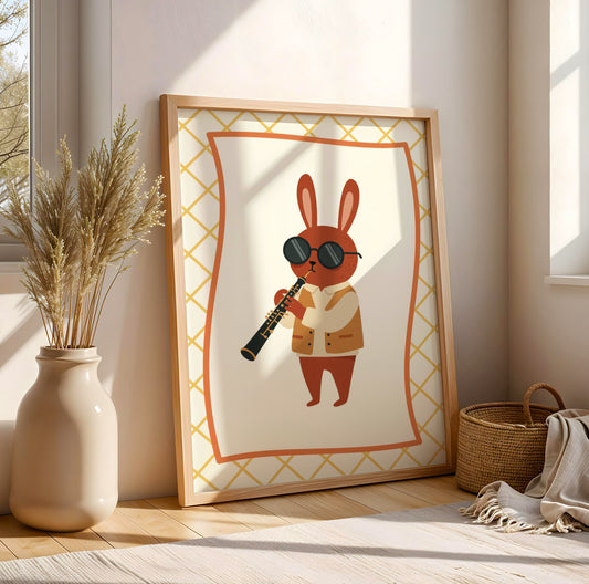 Affiche Lapin Accordéon – Poster Coloré Animaux Musiciens Chambre Enfant Dopamine Decor Cadeau Naissance