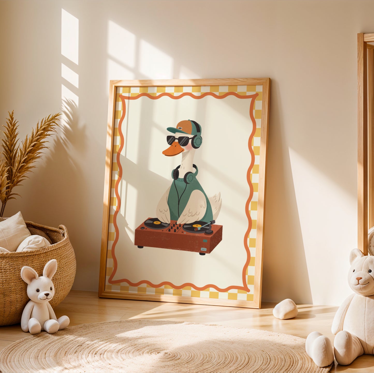 Affiche Oie DJ - Décoration Chambre Enfant Musique, Poster Animaux Coloré, Tableau Bébé Fun, Cadeau Naissance et Anniversaire