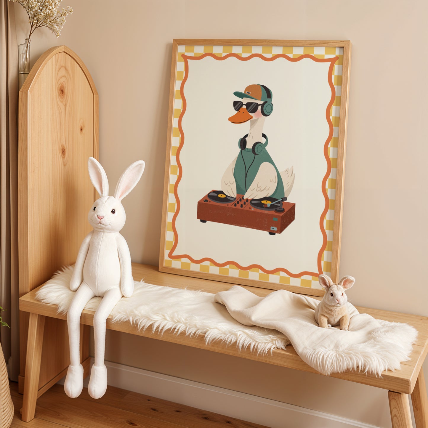 Affiche Oie DJ - Décoration Chambre Enfant Musique, Poster Animaux Coloré, Tableau Bébé Fun, Cadeau Naissance et Anniversaire
