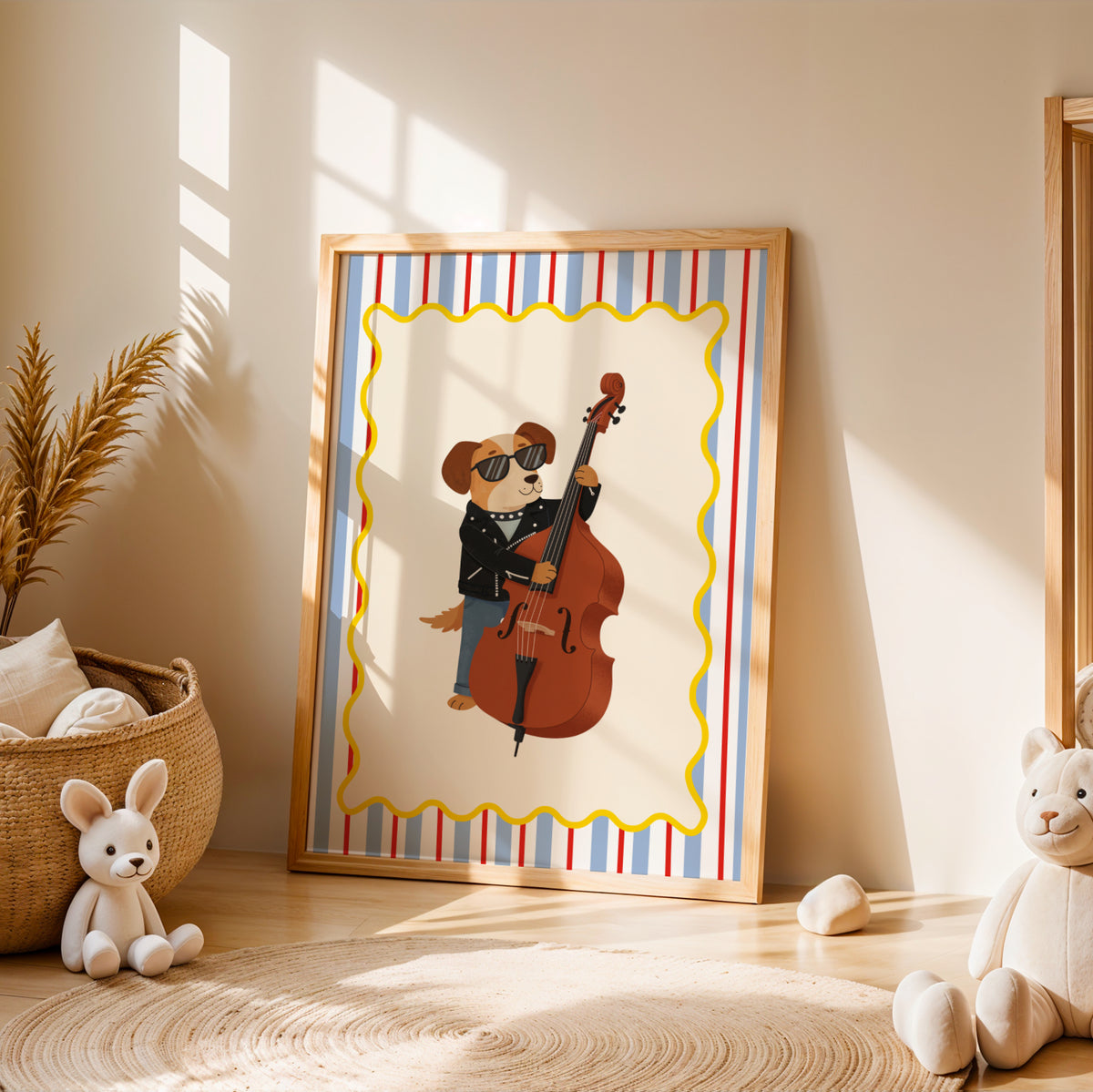 Affiche Chien Contrebasse – Poster Coloré Animaux Musiciens Chambre Enfant Dopamine Decor Cadeau Naissance - Image 2