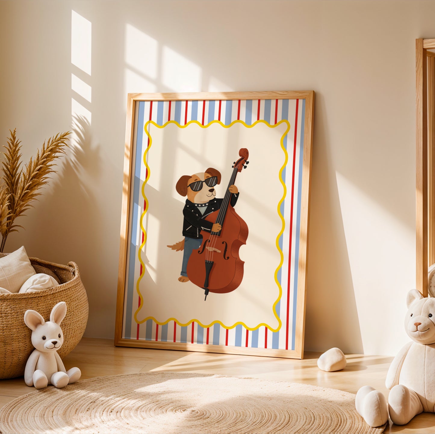 Affiche Chien Contrebasse – Poster Coloré Animaux Musiciens Chambre Enfant Dopamine Decor Cadeau Naissance - Image 2
