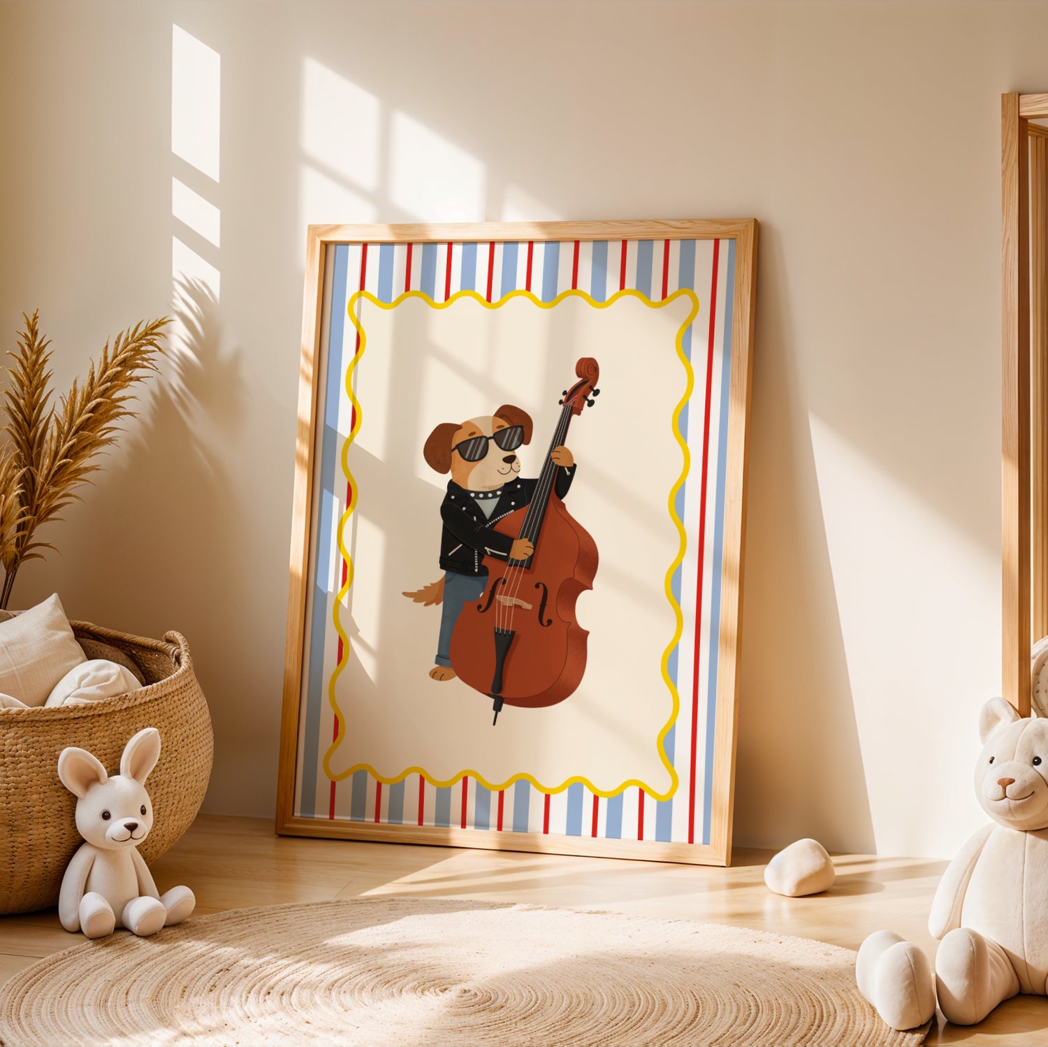 Affiche Chien Contrebasse – Poster Coloré Animaux Musiciens Chambre Enfant Dopamine Decor Cadeau Naissance - Image 2