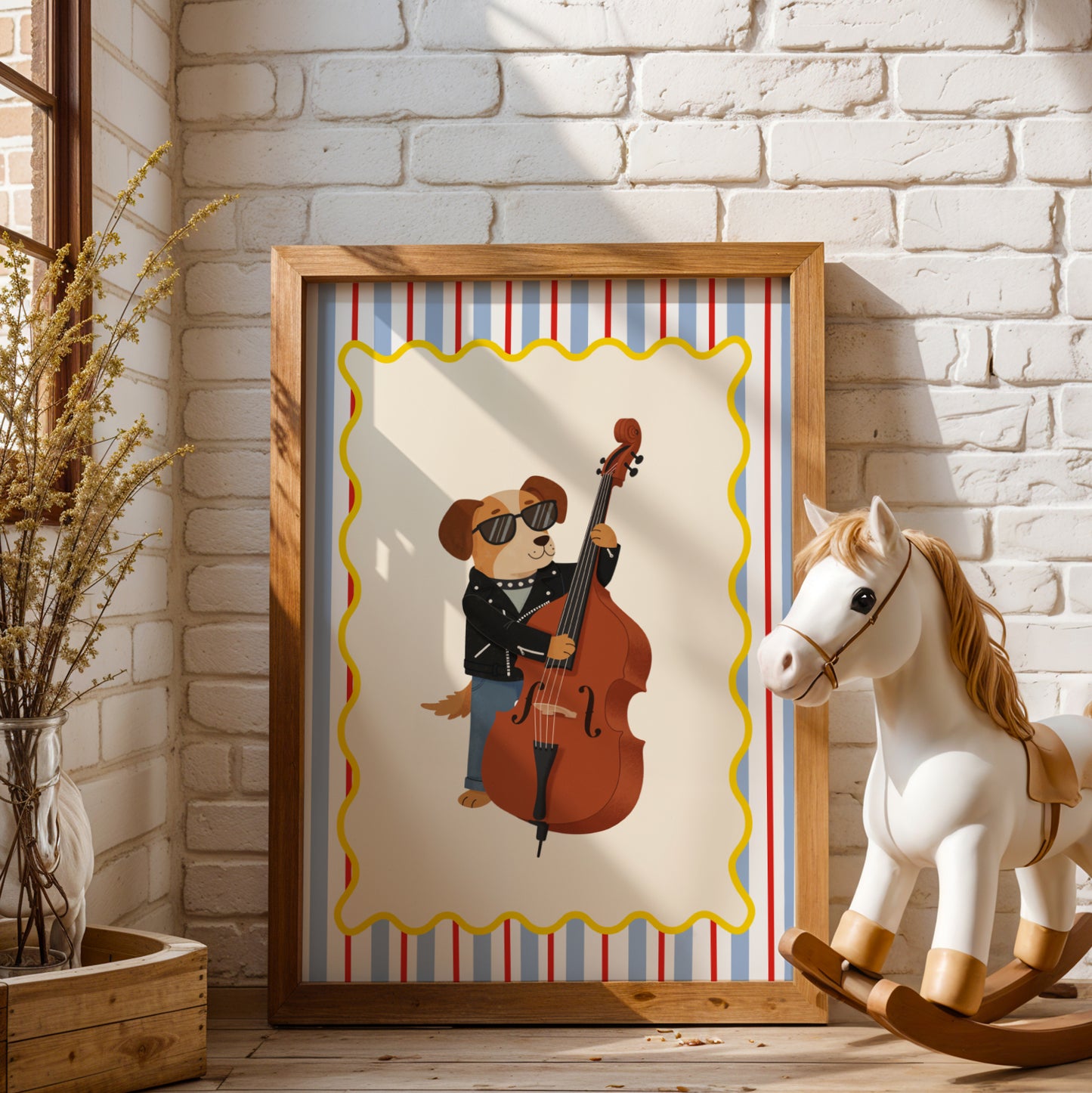 Affiche Chien Contrebasse – Poster Coloré Animaux Musiciens Chambre Enfant Dopamine Decor Cadeau Naissance - Image 3