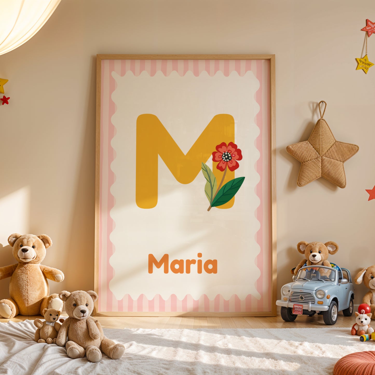 cadeau naissance affiche personnalisé bébé fille décoration murale bohème
