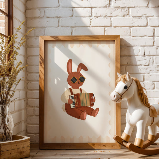 Affiche Lapin Accordéon – Poster Coloré Animaux Musiciens Chambre Enfant Dopamine Decor Cadeau Naissance