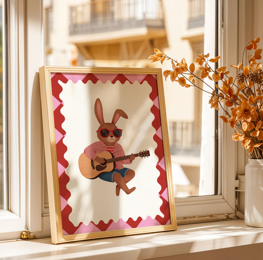 Affiche Lapin Accordéon – Poster Coloré Animaux Musiciens Chambre Enfant Dopamine Decor Cadeau Naissance