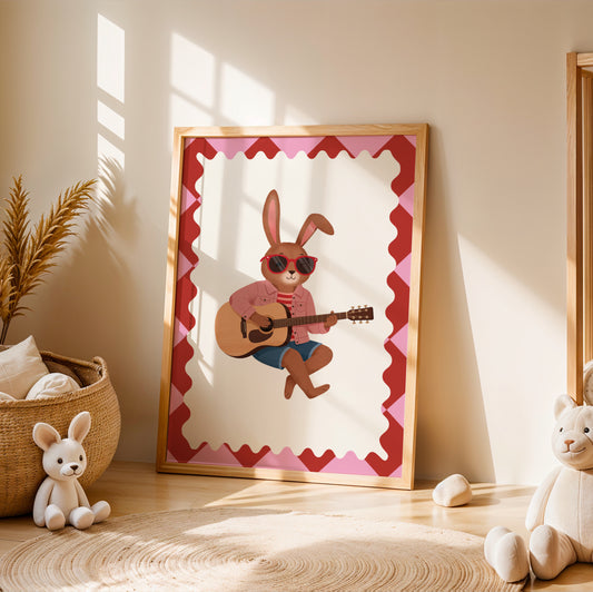 Affiche Lapin Accordéon – Poster Coloré Animaux Musiciens Chambre Enfant Dopamine Decor Cadeau Naissance