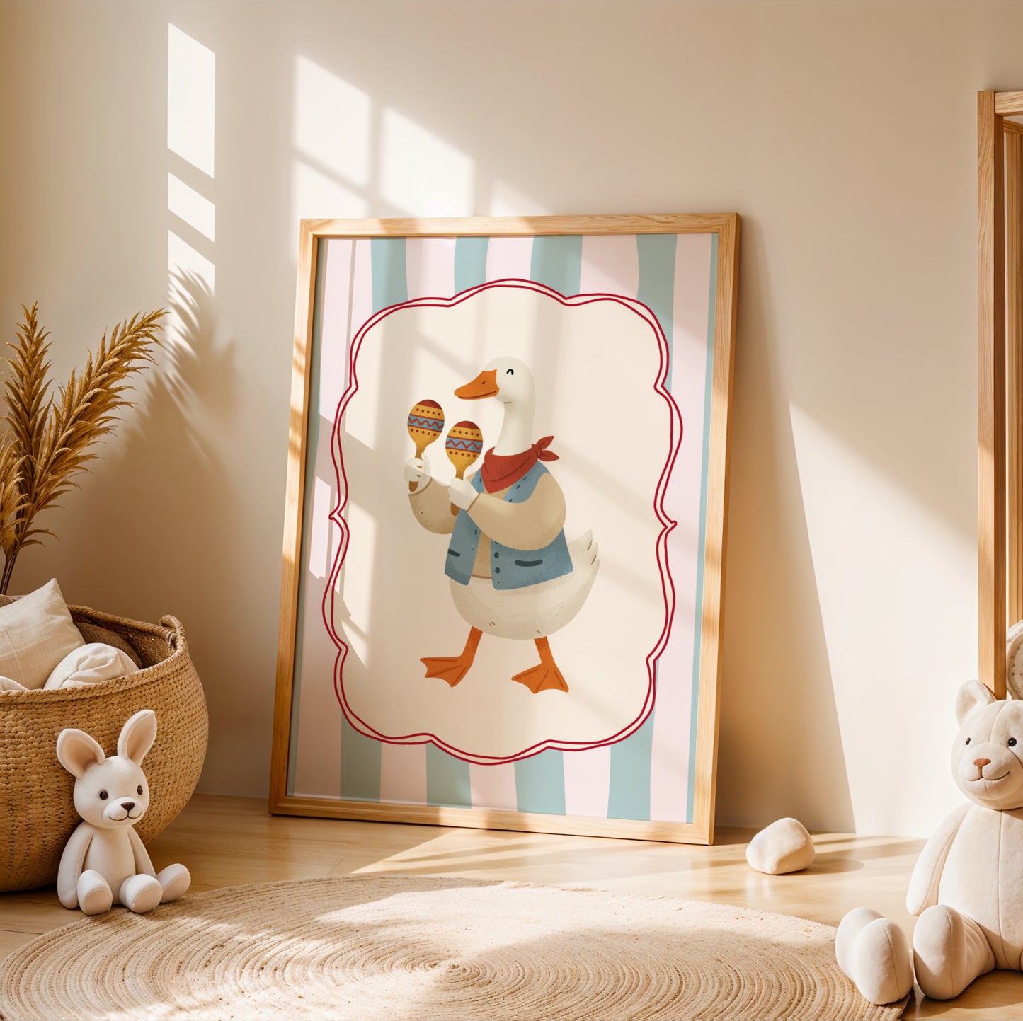 Affiche Oie Maracas - Décoration Chambre Enfant Musique, Poster Animaux Coloré, Tableau Bébé Original, Cadeau Naissance et Anniversaire