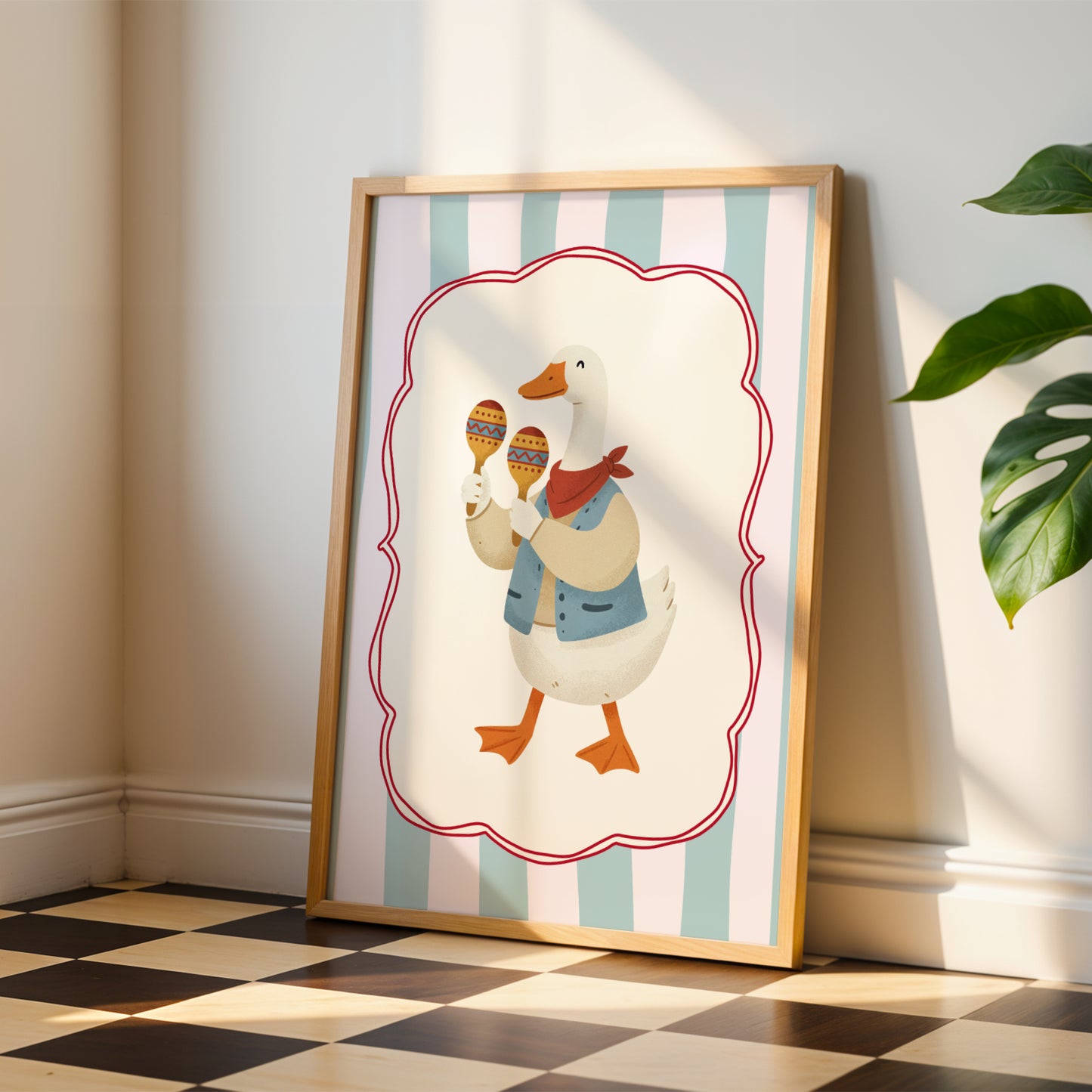 Affiche Oie Maracas - Décoration Chambre Enfant Musique, Poster Animaux Coloré, Tableau Bébé Original, Cadeau Naissance et Anniversaire