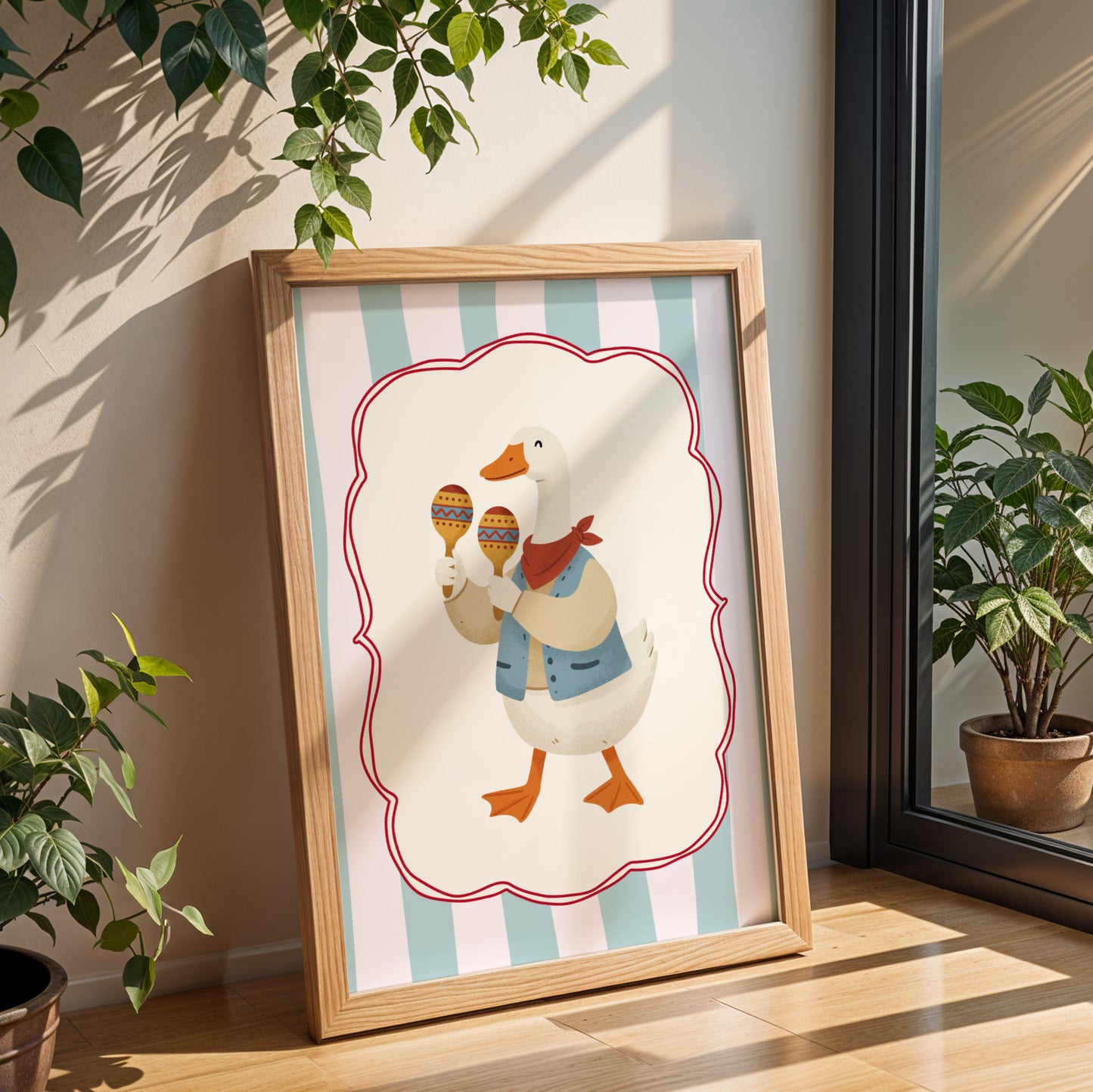 Affiche Oie Maracas - Décoration Chambre Enfant Musique, Poster Animaux Coloré, Tableau Bébé Original, Cadeau Naissance et Anniversaire