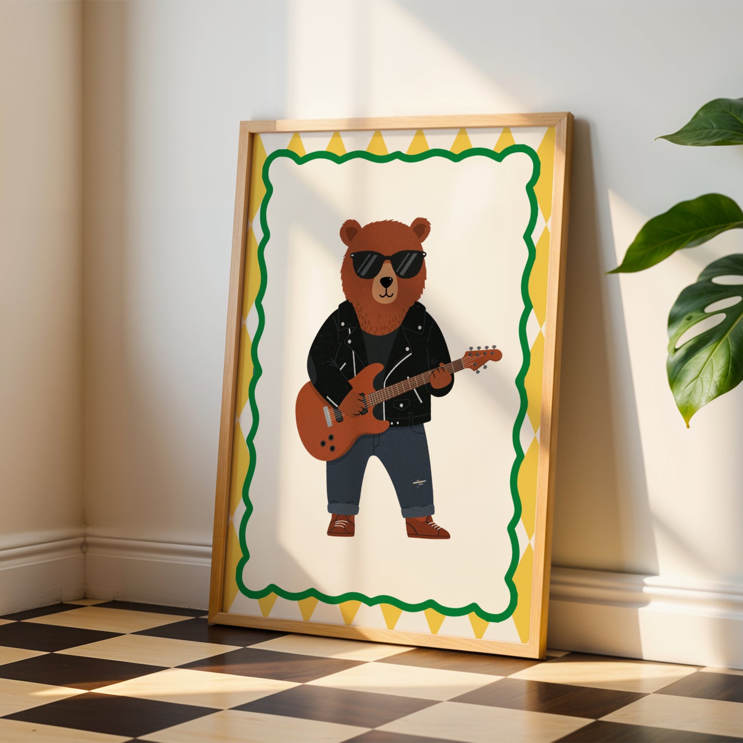 Affiche Ours Guitare - Décoration Chambre Enfant Musique, Poster Animaux Coloré, Tableau Salle de Jeux, Style Dopamine Decor