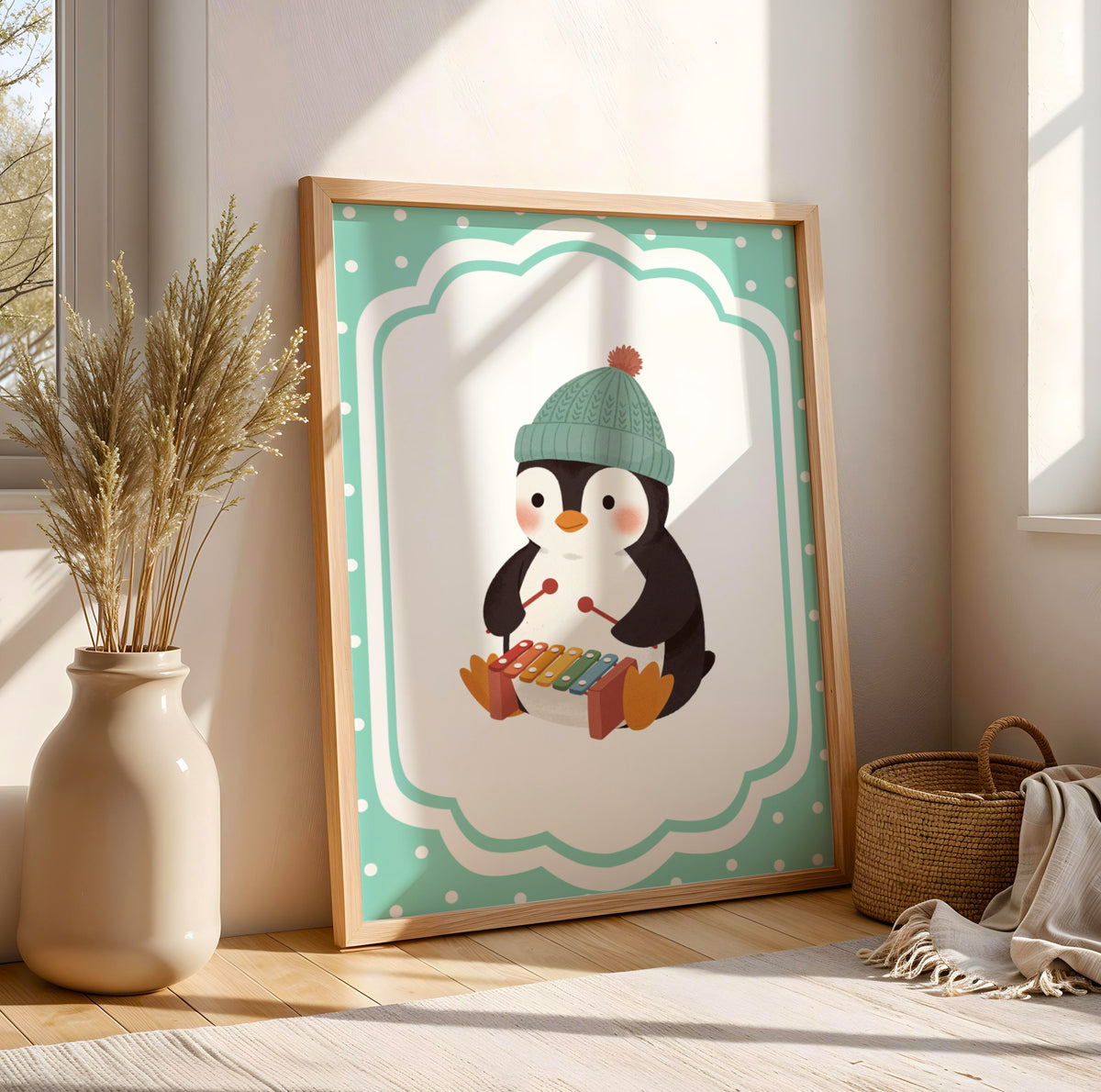 Affiche Pingouin Xylophone – Poster Coloré Animaux Musiciens Chambre Enfant Dopamine Decor Cadeau Naissance - Image 1
