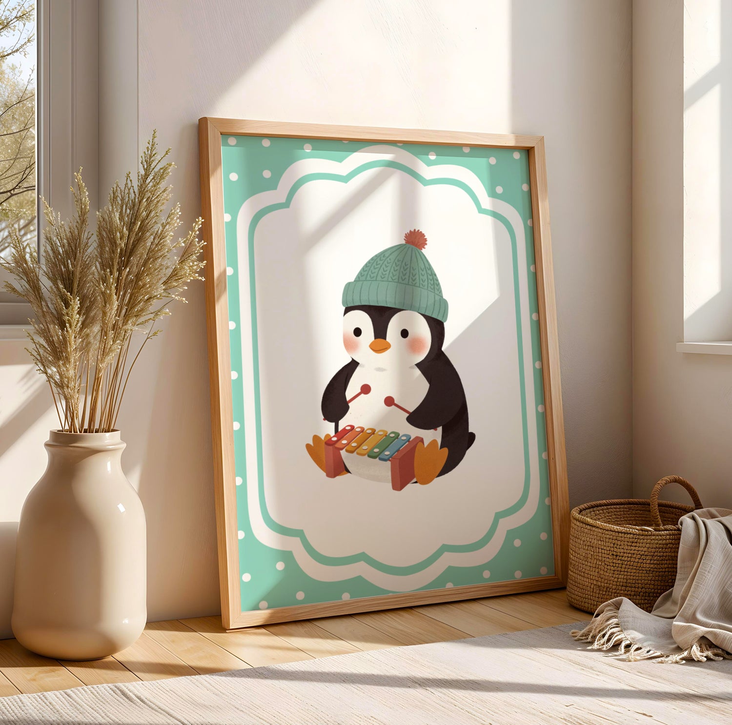 Affiche Pingouin Xylophone – Poster Coloré Animaux Musiciens Chambre Enfant Dopamine Decor Cadeau Naissance - Image 1