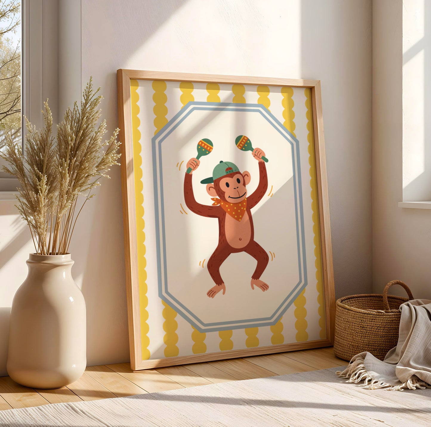 Affiche Singe Maracas – Poster Coloré Animaux Musiciens Chambre Enfant Dopamine Decor Cadeau Naissance - Image 1