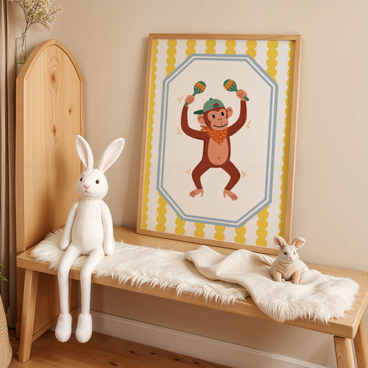 Affiche Singe Maracas – Poster Coloré Animaux Musiciens Chambre Enfant Dopamine Decor Cadeau Naissance