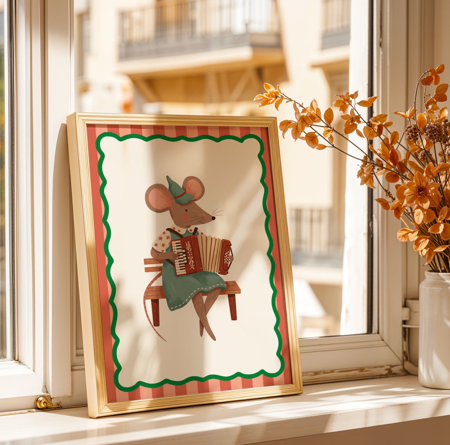 Affiche Souris Accordéon - Décoration Chambre Enfant Musique, Poster Animaux Rigolos, Cadeau Naissance Coloré, Illustration Dopamine Decor