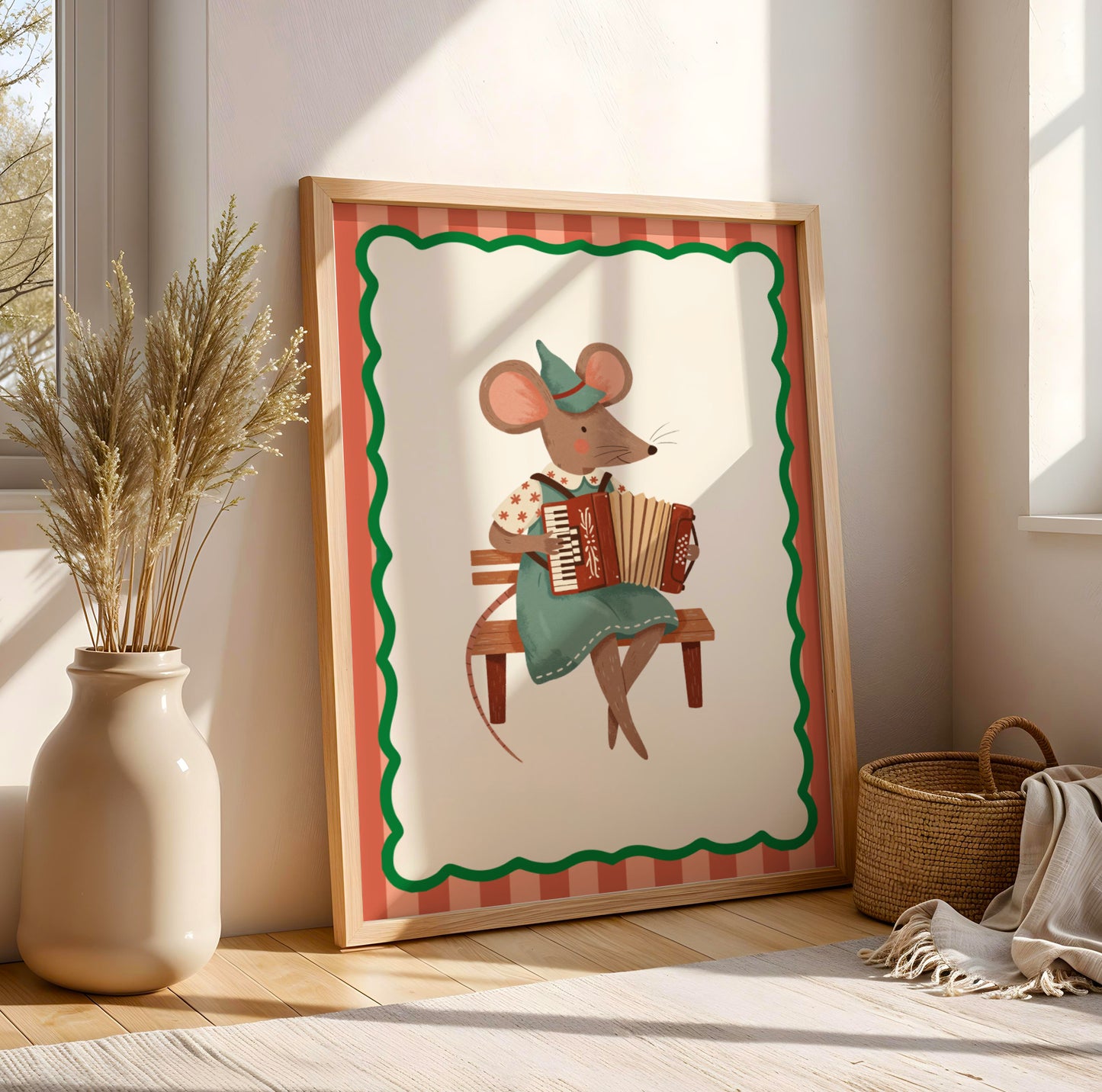 Affiche Souris Accordéon - Décoration Chambre Enfant Musique, Poster Animaux Rigolos, Cadeau Naissance Coloré, Illustration Dopamine Decor