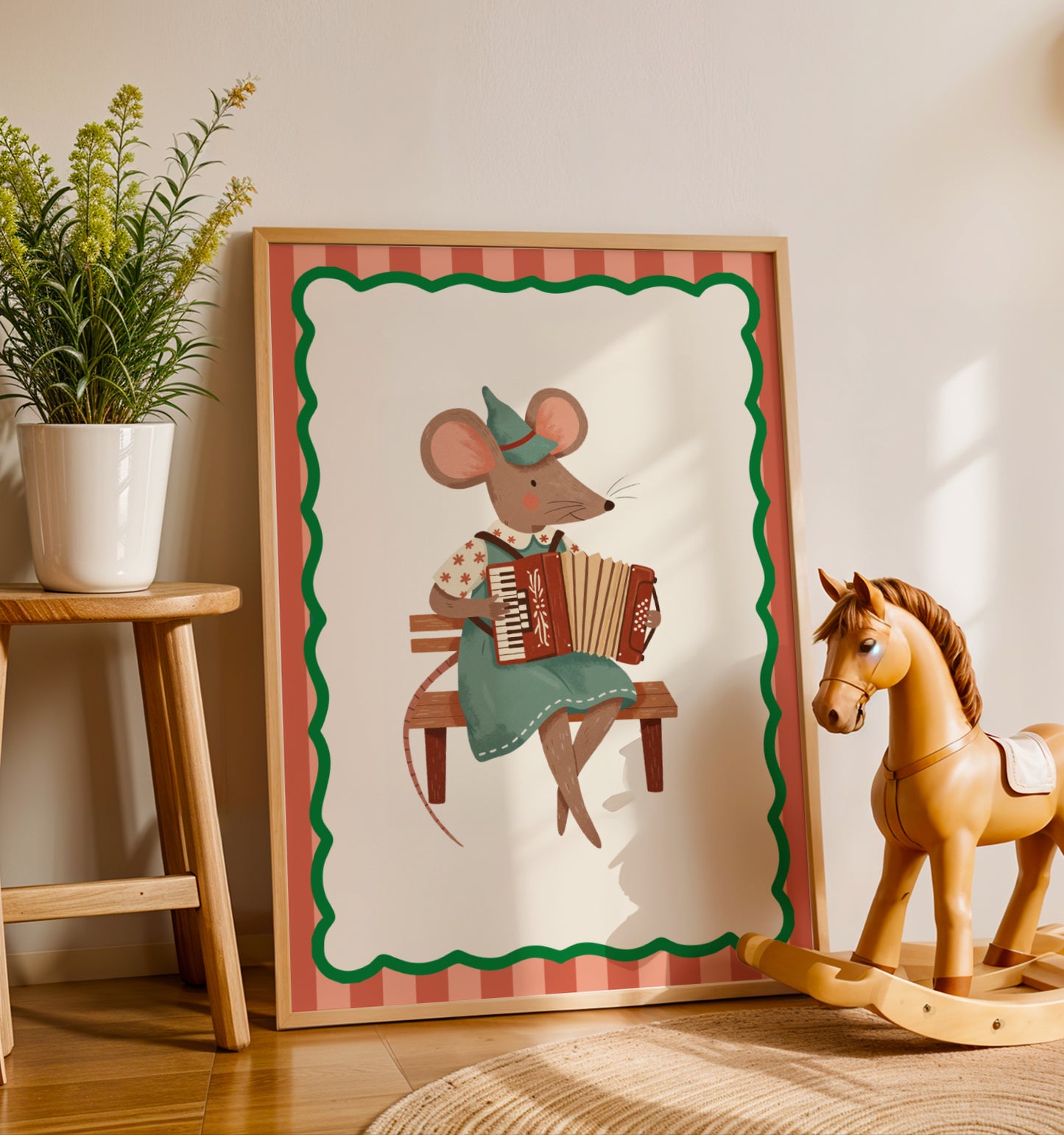 Affiche Souris Accordéon - Décoration Chambre Enfant Musique, Poster Animaux Rigolos, Cadeau Naissance Coloré, Illustration Dopamine Decor