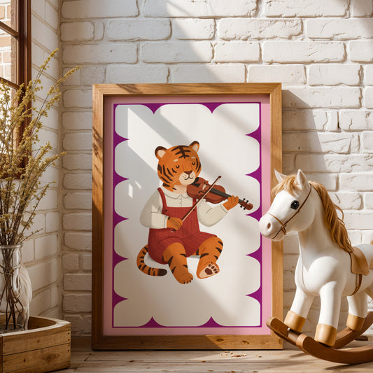 Affiche Tigre Violon – Poster Coloré Animaux Musiciens Chambre Enfant Dopamine Decor Cadeau Naissance