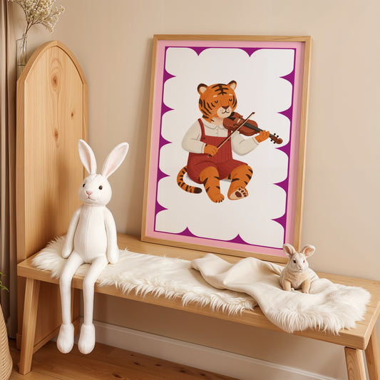 Affiche Tigre Violon – Poster Coloré Animaux Musiciens Chambre Enfant Dopamine Decor Cadeau Naissance
