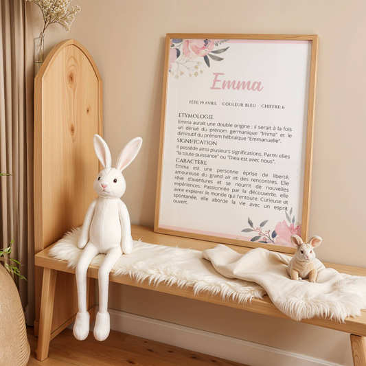 affiche prénom personnalisée fille définition étymologie fleurs rose décoration chambre bébé