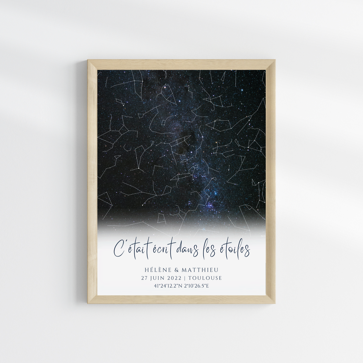 Affiche carte des étoiles personnalisée bleue - cadeau constellation pour couple - Image 1